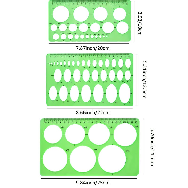 Hestya 3 Pieces Circle Template for Drawing 3 Sizes Circle Stencil Templates for Drafting Round Plastic Geometric Stencil for Office and School Building Formwork Drawings(Clear Green) - Image 2